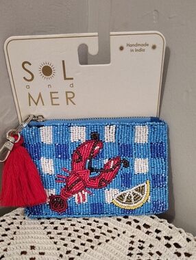 SOL and MER Beaded Lobster Coin Purse Blue & Red NEW Viral